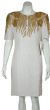 Knee Length Half Sleeves Beaded Cocktail Dress with Keyhole in Ivory/Gold